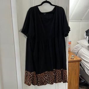 Shein Curve black cotton dress with leopard print ruffle